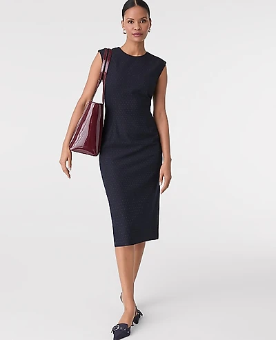 Ann Taylor The Petite Dotted Crew Neck Sheath Dress Size 6 Navy Woven Pin Dot Women's