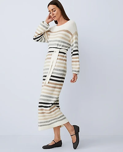 Ann Taylor Weekend Striped Midi Sweater Dress Winter White Women's