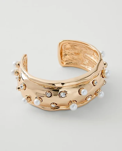 Ann Taylor Metal Pearl Cuff Bracelet Goldtone Women's