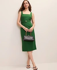 Ann Taylor Belted Column Midi Dress Linen Blend Women's