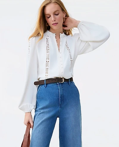 Ann Taylor Lace Trim Blouse Women's