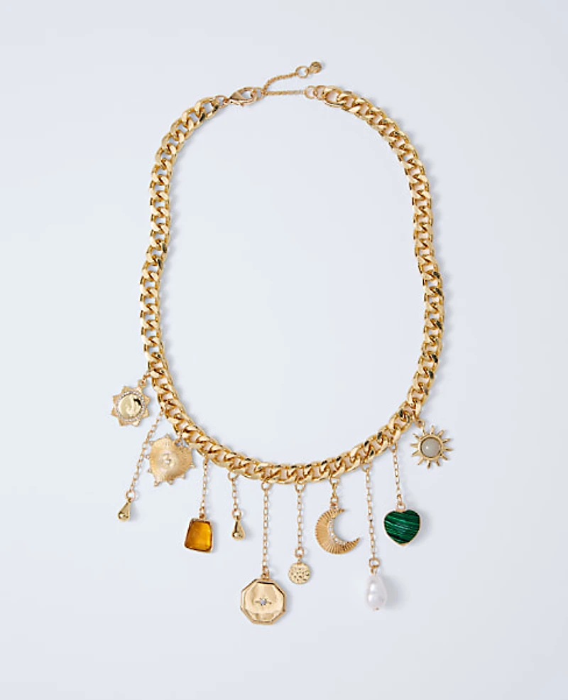 Ann Taylor Charm Statement Necklace Goldtone Women's