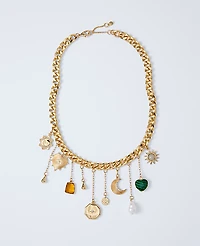 Ann Taylor Charm Statement Necklace Goldtone Women's