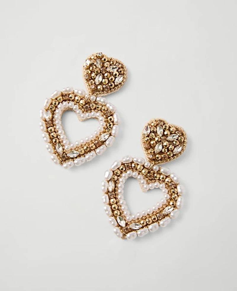 Ann Taylor Pearlized Heart Drop Earrings Goldtone Women's