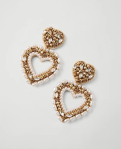 Ann Taylor Pearlized Heart Drop Earrings Goldtone Women's