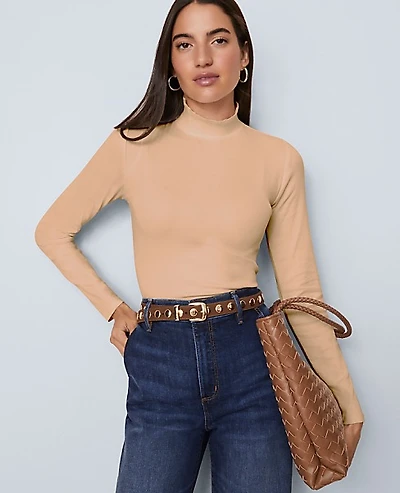Ann Taylor Weekend Ruffle Mock Neck Top Women's