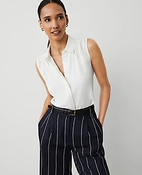 Ann Taylor Petite Shirred Yoke Sleeveless Shirt Winter White Women's