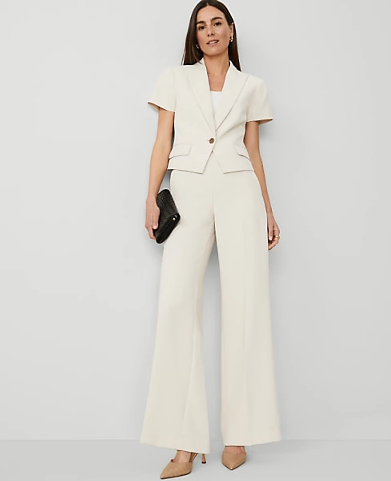 Ann Taylor The Petite Side Zip Wide-Leg Pant Fluid Crepe Ivory Whisper Women's