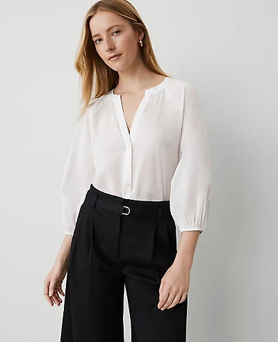 Ann Taylor Petite Weekend Raglan Popover Top Size XS White Women's
