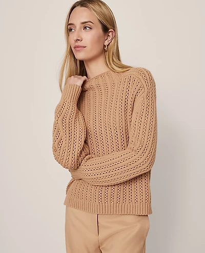 Ann Taylor Pointelle Mock Neck Sweater Women's