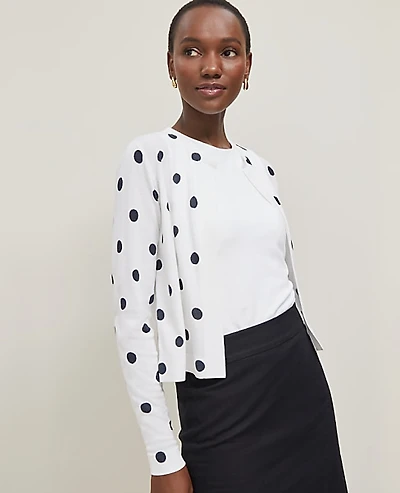Ann Taylor Petite Dotted Cropped Open Cardigan Size 2XS White Women's