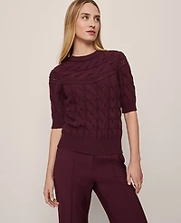 Ann Taylor Cable Sweater Poised Plum Women's