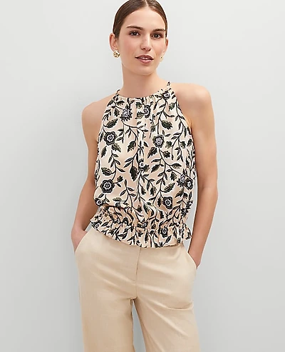 Ann Taylor Floral Shirred Tank Top Sands Edge Women's