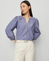 Ann Taylor Striped Puff Sleeve Blouse Size XS Shaded Periwinkle Women's