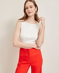 Ann Taylor Petite Ribbed Sleeveless Button Top Winter White Women's