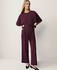 Ann Taylor Belted Crew Neck Jumpsuit Poised Plum Women's