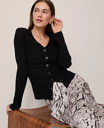 Ann Taylor Ribbed V-Neck Cardigan Black Women's