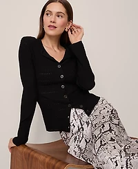 Ann Taylor Ribbed V-Neck Cardigan Black Women's
