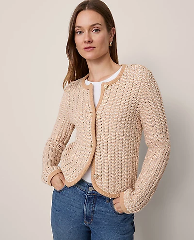 Ann Taylor Textured Stitch Cardigan Camel Multi Women's
