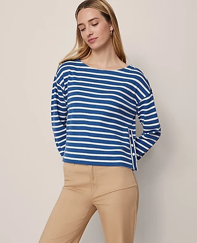 Ann Taylor Weekend Striped Crew Neck Top Deep Waters Women's