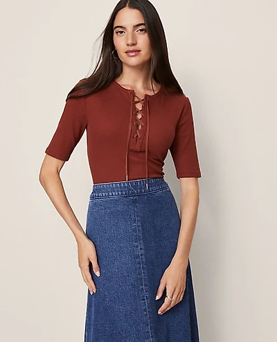 Ann Taylor Weekend Lace-Up Top Women's