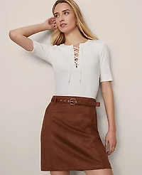 Ann Taylor Weekend Lace-Up Top Winter White Women's