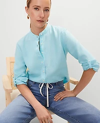 Ann Taylor Relaxed Linen Perfect Shirt Gulf Stream Blue Women's