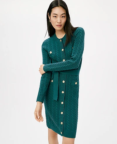Ann Taylor Belted Cable Sweater Dress Women's