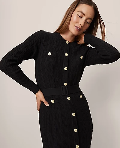 Ann Taylor Belted Cable Sweater Dress Women's