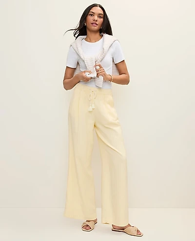 Ann Taylor Petite Weekend Easy Fit Wide-Leg Pant Linen Blend Women's