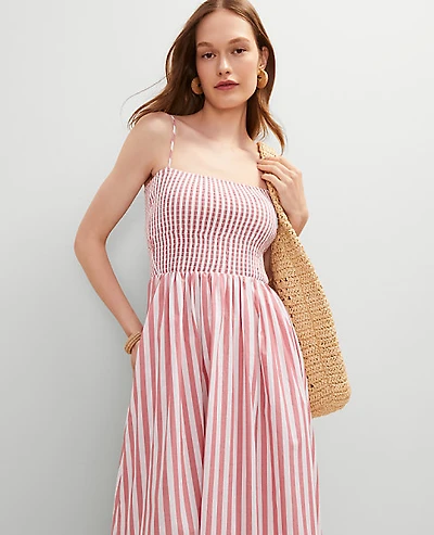 Ann Taylor Striped Maxi Flare Dress Size 14 Burnt Mauve Women's