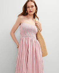 Ann Taylor Striped Maxi Flare Dress Size 14 Burnt Mauve Women's