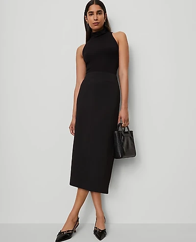 Ann Taylor Fluid Crepe Pocket Midi Skirt Black Women's