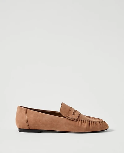 Ann Taylor Gathered Suede Loafer Size 11 Sesame Women's