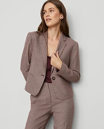 Ann Taylor The Newbury Blazer in Houndstooth Size 0 Poised Plum Women's