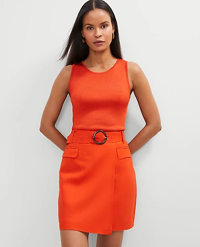 Ann Taylor Belted Wrap Skirt Size 2 Red Pepper Women's