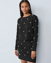 Ann Taylor Embellished Crew Neck Blouse Black Women's