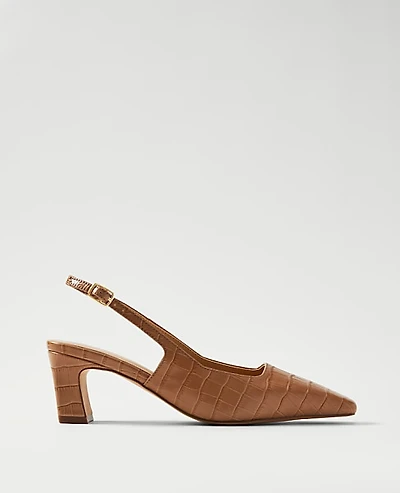 Ann Taylor Croco Slingback Pump Size 10 Cashew Tan Women's