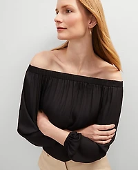 Ann Taylor Tall Gathered Off-The-Shoulder Top Size Small Black Women's
