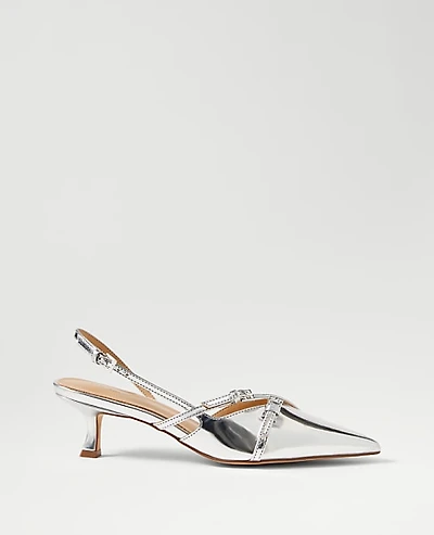 Ann Taylor Strappy Pointy Toe Metallic Pump Size 6 Silver Metallic Women's