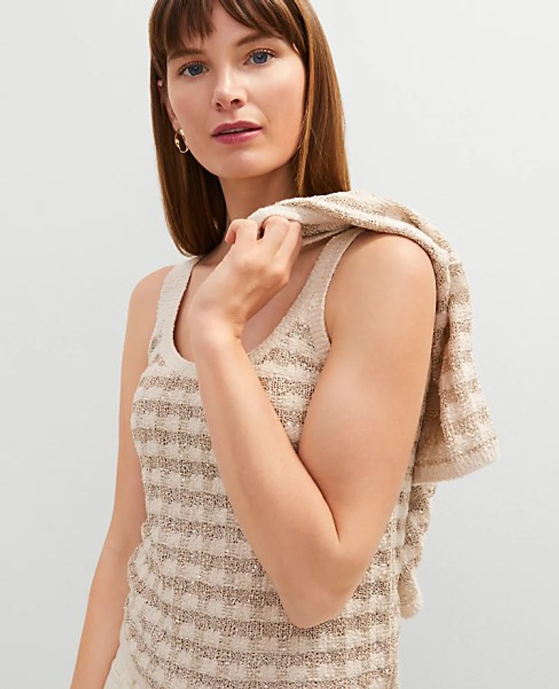 Ann Taylor Petite Metallic Tweed Tank Top Size Small Neutral Tweed Women's