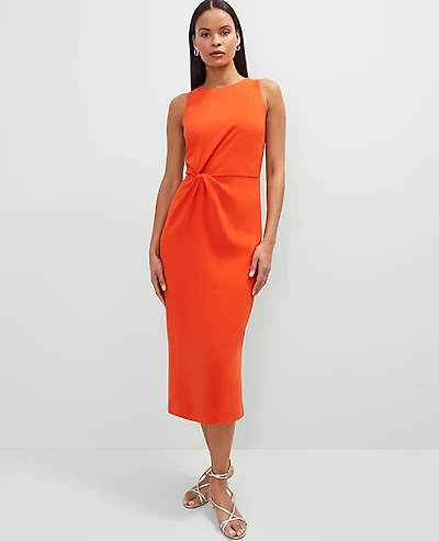 Ann Taylor Petite Crew Neck Twist Sheath Dress Size 0 Red Pepper Women's