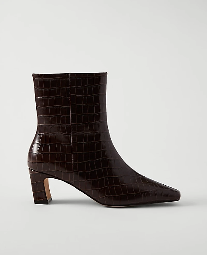 Ann Taylor Croco Skinny Heel Bootie Pure Chocolate Women's