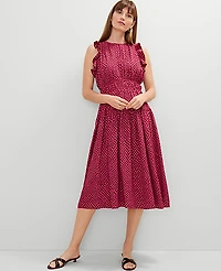 Ann Taylor Petite Dotted Ruffle Midi Dress Size 6 Oxide Red Women's