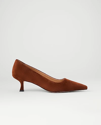 Ann Taylor Suede Nip Toe Kitten Heel Pump 6 Spice Brown Women's