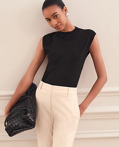Ann Taylor Refined Mock Neck Sweater Shell Top Black Women's
