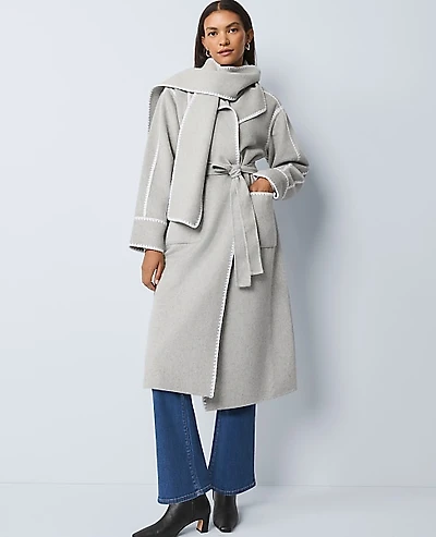 Ann Taylor Weekend Wrap Scarf Coat Medium Light Heather Grey Women's