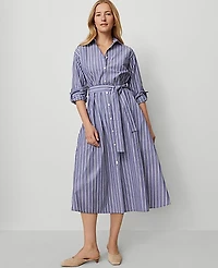 Ann Taylor Petite Striped Collared Midi Shirtdress Shaded Periwinkle Women's