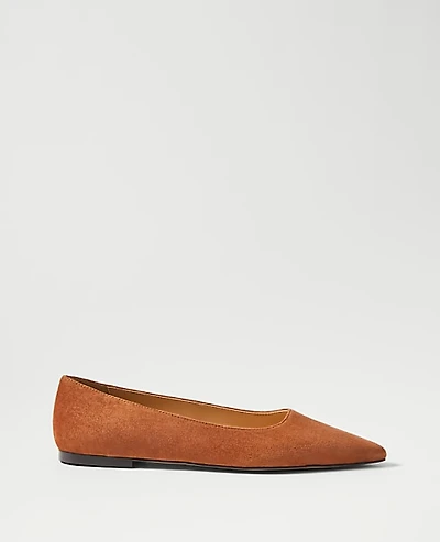 Ann Taylor Weekend Pointy Toe Suede Ballet Flat Spice Brown Women's