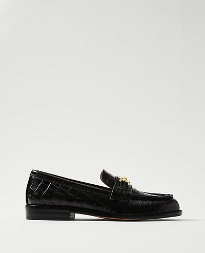 Ann Taylor Weekend Horsebit Croco Loafers Size 9 Black Women's